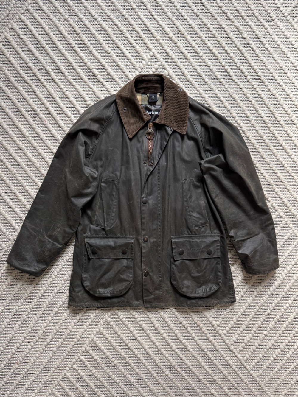 Vintage Barbour Bedale Wax Jacket – Olive – Made in England – Size 34 Small